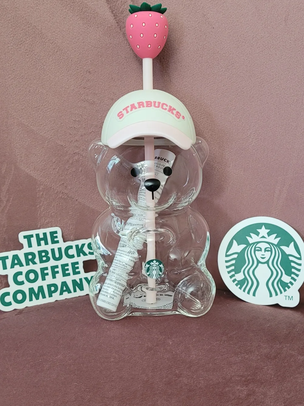 Starbucks Clear Bear Tumbler with Pink Straw and Cap